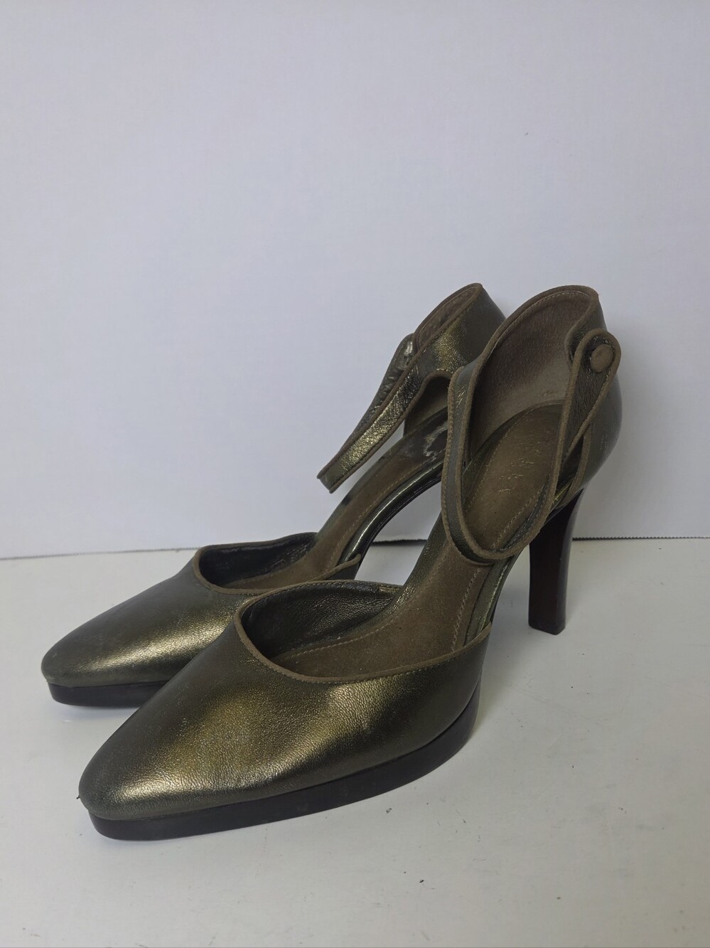 Lauren Ralph Lauren Metallic Olive Green Ankle-Strap High Heels